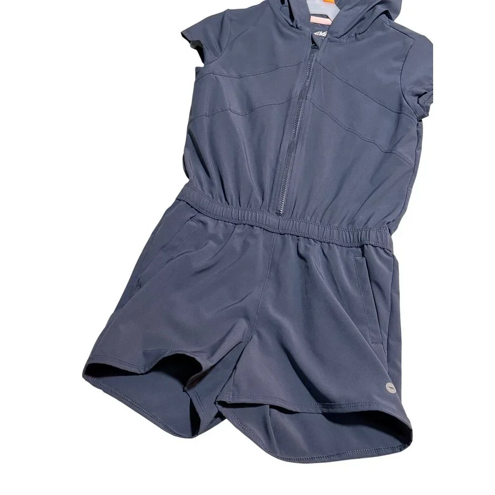NWT Avia Studio Girls Small 6/6X Grey Hooded Romper One-Piece Casual Activewear‎